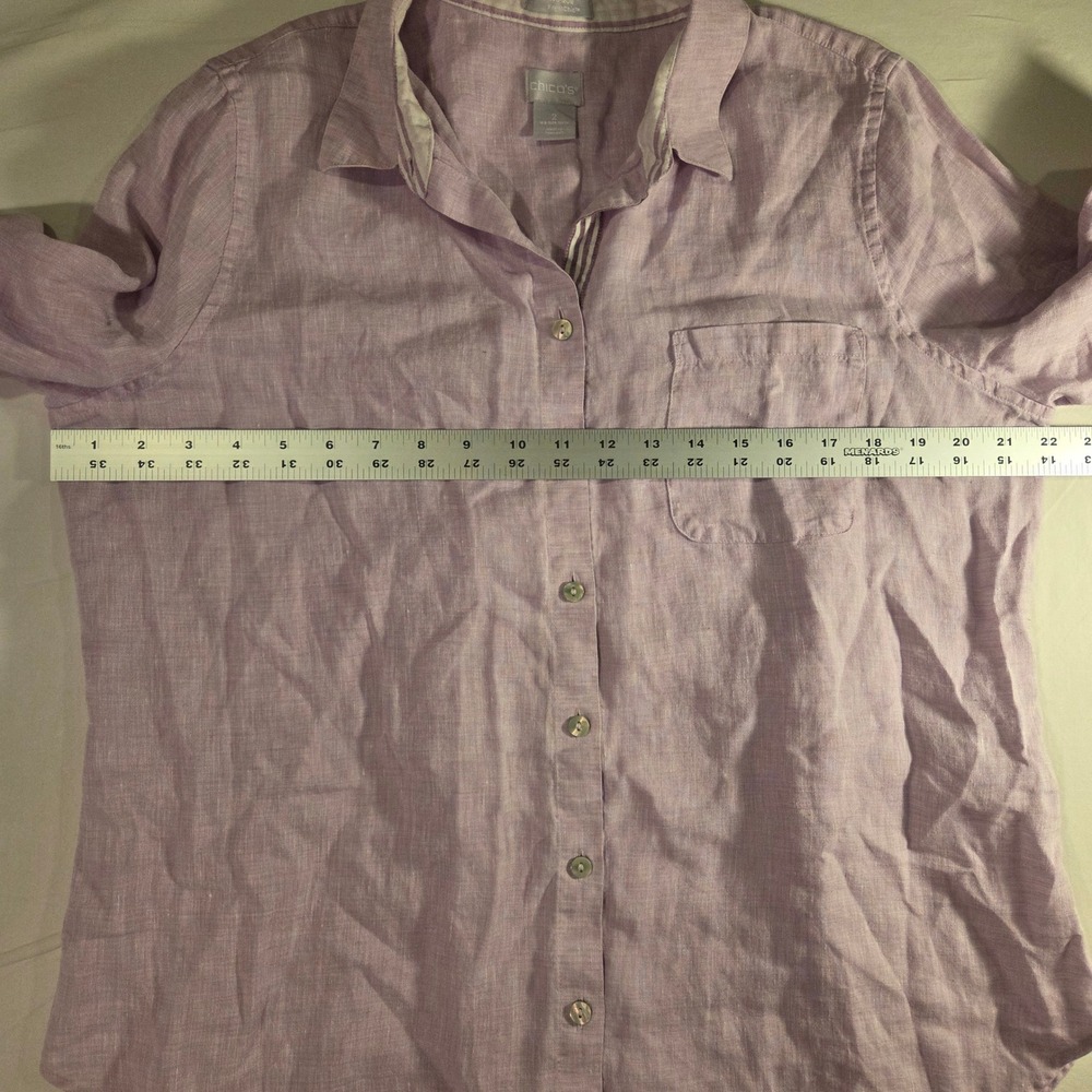 Chico's 100% Linen Button Up Shirt 3/4 Sleeves, Size 2 Women's 12/14, Lavender - Picture 8 of 10